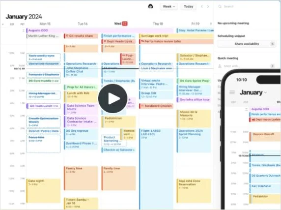 Notion Calendar 官方示範中的日程畫面
