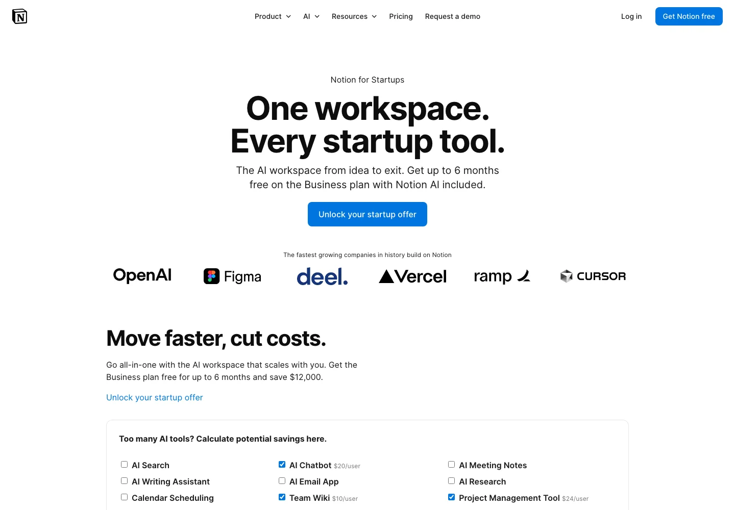 Notion for Startups 官方優惠頁面