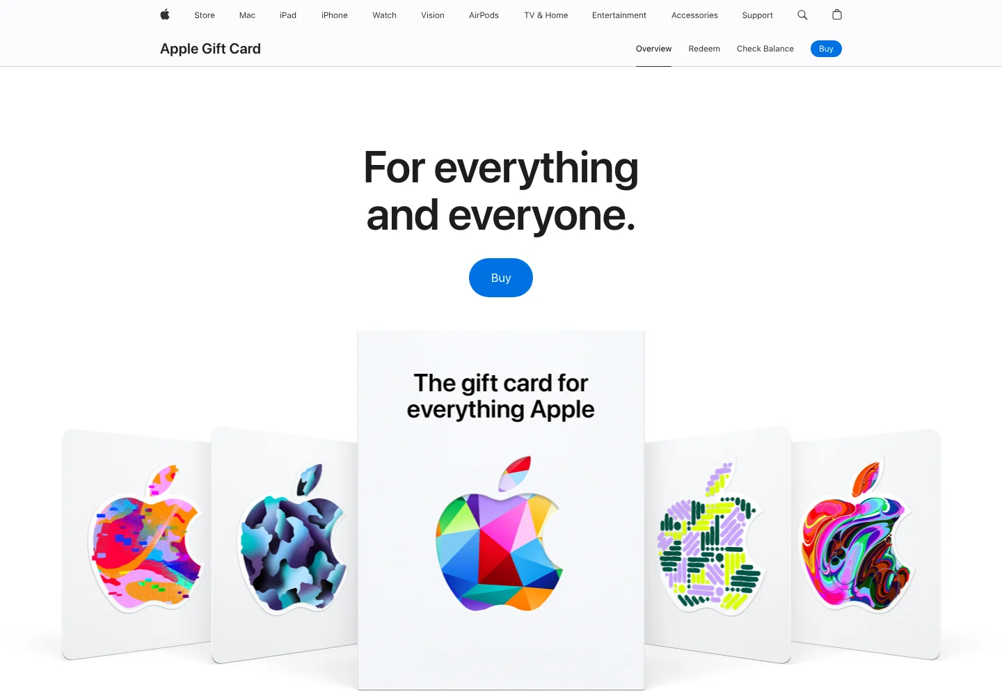 Apple 美國官網的 Apple Gift Card 頁面