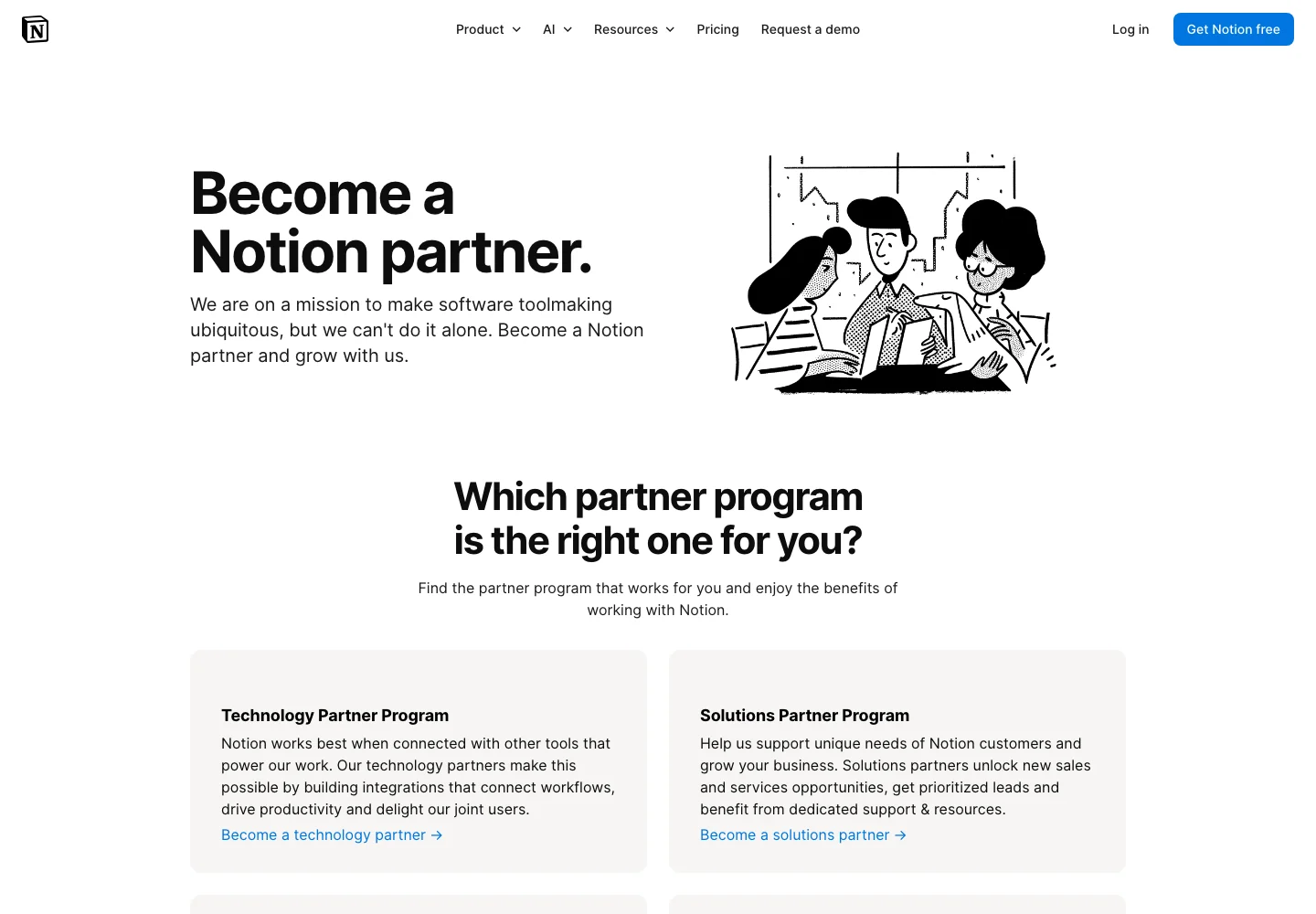 Notion 官方 Partner 頁面列出 Technology 和 Solutions Partner 計劃
