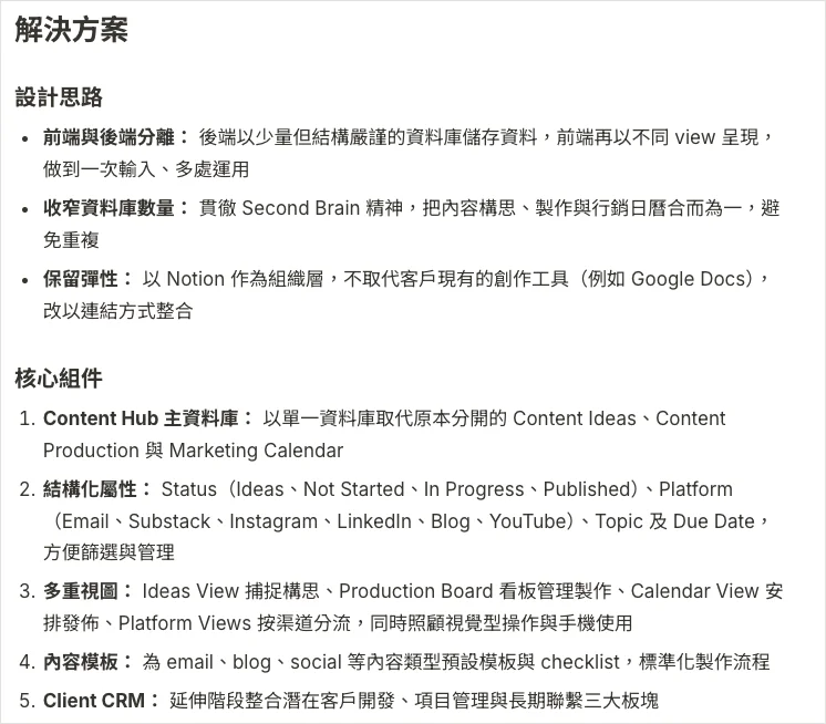 Roy 公開的一人公司內容及客戶系統案例,展示 Content Hub 及 CRM 的設計範圍