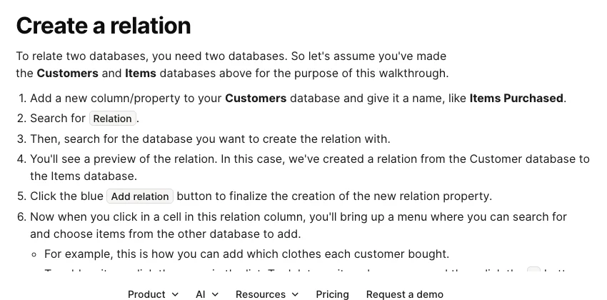 Notion 官方 relation 指南介紹連接兩個 database